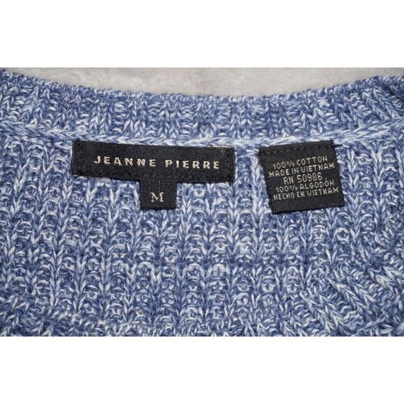 Jeanne Pierre Crew Neck Cable Knit Pullover Sweater, Women M, Blue Long Sleeve - Picture 8 of 12